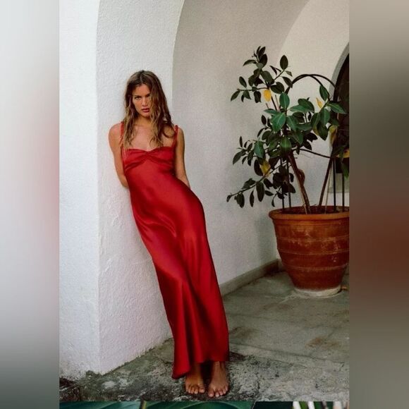 ZARA NWT WOMAN SS24 SATIN MIDI SLIP DRESS RED | 2340/371 - Picture 12 of 16
